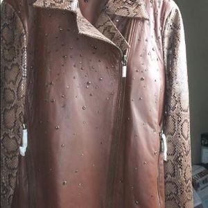 Brown Womens Pelle Pelle leather racer jacket